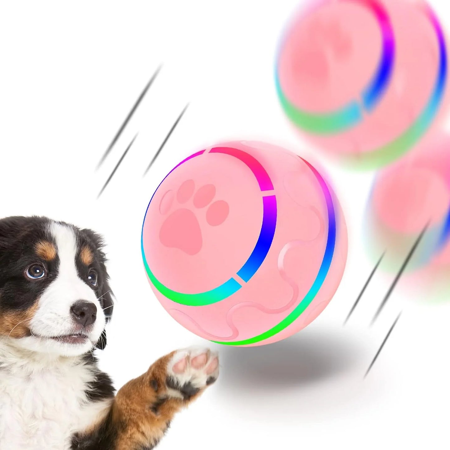 Peppy Pet Ball for Dogs, Interactive Dog Toy Durable Automatic Rolling Ball with Led Flash Lights for Small Medium Dogs Breed, Wicked Ball with Motion Activat Bpa-Free USB Rechargeable